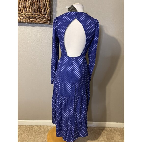 Area Stars Midi Dress XS Extra Small Blue Purple Dot Long Sleeve Tiered NEW - Picture 13 of 15
